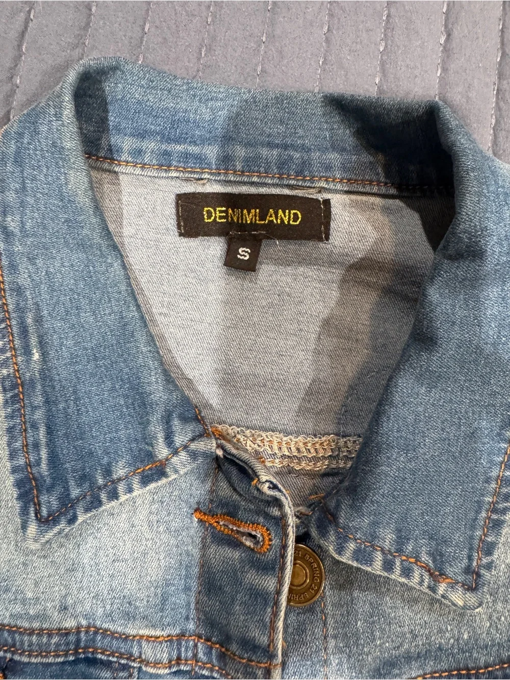 Woman Denim Jacket with Gold Sequin Wing Embellishment